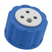 Diba Omnifit® T-Series Solvent Bottle Cap, GL38/38-430 (glass), 3 Luer Ports and 1 Venting Port, Blue