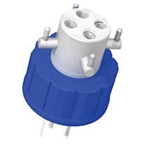 Diba Omnifit® Q-Series Solvent Bottle Cap, GL45, 4 UNF(F) Ports w/ Valves, Blue