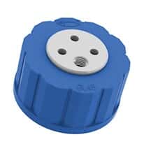 Diba Omnifit® T-Series Solvent Bottle Cap, GL45, 3 Luer Ports and 1 Venting Port, Blue