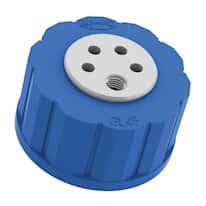 Diba Omnifit® T-Series Solvent Bottle Cap, GL45, 4 Luer Ports and 1 Venting Port, Blue