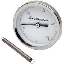 Digi-Sense ST221SS-1 Surface Thermometer, 2.5" Face, 1-Spring Pipe Mount, 0 to 250 ° F