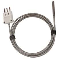 Digi-Sense Compact RTD Probe, 100 Ohm, ANSI 3-Blade Connector, 1.5" Length, 5 ft Stainless Steel Braid Cable