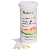Hydrion 9600 Plastic pH indicator strips, 6.5 to 13.0, flip top vial packaging