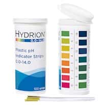 Hydrion 9800 plastic pH indicator strips, 0.0 to 14.0, flip top vial packaging