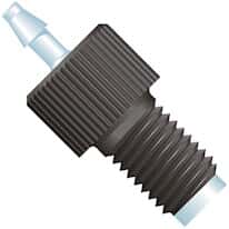 Idex Swivel Barb Adapter, Black Polypropylene, 0.030" Bore, 1/16" ID Tubing, 1/4-28 Flat Bottom; 1/EA