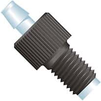 Idex Swivel Barb Adapter, Black Polypropylene, 0.080" Bore, 1/8" ID Tubing, 1/4-28 Flat Bottom; 1/EA