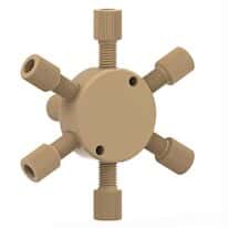 Idex Low-Pressure Manifold Assembly, Natural PEEK, 7 Port, 0.040" Bore, 1/16" OD Tubing, 1/4-28 Flat Bottom; 1/EA