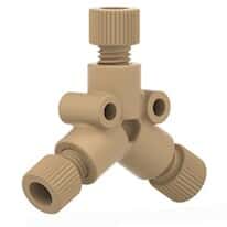 Idex Low-Pressure Y Connector Assembly, Natural PEEK, 0.020" Bore, 1/16" OD Tubing, 1/4-28 Flat Bottom; 1/EA