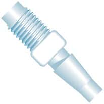 Idex Adapter Fitting, Natural ETFE, 0.10" Bore, 3/16" Hose Barb x 5/16-24 Flat Bottom; 1/EA