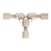 Idex Low-Pressure Tee Assembly, Natural PEEK, 0.040" Bore, 1/16" OD Tubing, 1/4-28 Flat Bottom; 1/EA