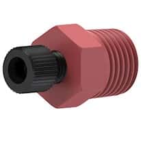 Idex Threaded Adapter with Fitting, Red PEEK, 1/16" ID, 1/4-28 Flat Bottom (F) to 1/4" NPT(M)