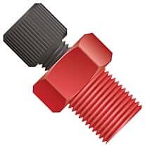 Idex Threaded Adapter with Fitting, Red PEEK, 1/16" ID, 1/4-28 Flat Bottom (F) to 1/8" NPT(M)