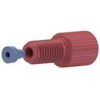 Idex Flangeless Fitting, Standard Knurl, Red Acetal, 1/16" OD Tubing, 1/4-28 Flat-Bottom; 10/PK