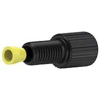 Idex Flangeless Fitting, Standard Knurl, Black Acetal, 1/8" OD Tubing, 1/4-28 Flat-Bottom; 10/PK