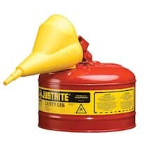 Justrite UI25S Steel Safety Can for Flammables, Type I, Flame Arrester, 2.5 Gal