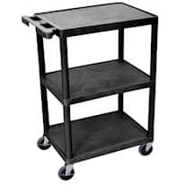 Luxor Multipurpose Utility Cart, Three Flat Shelves, Black; 34" H