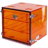 Plas-Labs 860-CGA Acrylic Desiccator with Gas Port, Amber; 12"W x 12"H x 12"D