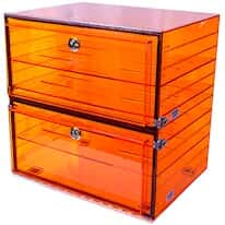 Plas-Labs 863-CGA Acrylic Desiccator with Gas Port, Amber; 24"W x 24"H x 18"D