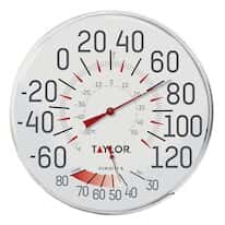 Taylor 497J Metal Dial Thermometer, 12", -60 to 120F, 30% to 80% RH