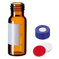 Thermo Scientific SureSTART™ AVCS™ Certified Screw Top Vial and Cap Kit, Level 2, Short Thread, Amber Glass, Red Silicone/Ivory PTFE Septa, 2 mL; 100/PK