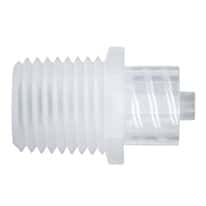 Value Plastics Luer to Threaded Fitting, Straight Adapter, Polypropylene, Male Luer Integral Lock Ring 9/16" Hex x 1/4-18 NPT(M) Thread; 25/Pk