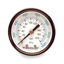 Weksler Dual Scale Gauge, 1.5" Dial, 0 to 100 psi / 0 to 700 kPa, 1/8" NPT Bottom Connection