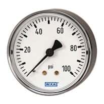 Wika 9690471 Standard Pressure Gauge, 0 to 160 psi, Back Mount, 2" dia, 1/8"NPT