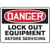 Accuform MLKT014VS Safety Sign, Danger Lockout Equipment Before Servicing, 10x14 Adhesive Vinyl