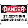 Accuform MLKT016VA Safety Sign, Danger Use Lockout Before Working On Equipment, 10x14 Aluminum