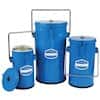 Blue Enameled Steel and Glass Dewar Flask with Handle, Lid, and Lid Clamps, 4.5 L