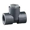 Cole-Parmer 1" NPT(F) T-fitting with 3/4" NPT(F), PVDF adapter installed in branch