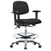 Cole-Parmer Ergonomic Chair, Vinyl, Bench Height, Black, Adjustable Arms, Chrome Casters, Chrome Foot Ring
