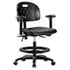 Cole-Parmer Black Polyurethane Bench Height Ergonomic Chair With Arm Rests, Foot Ring, And Casters