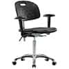 Cole-Parmer Cleanroom Black Polyurethane Bench Height Ergonomic Chair In Chrome With Arm Rests And Casters