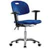 Cole-Parmer Cleanroom Blue Polyurethane Desk Height Ergonomic Chair In Chrome With Arm Rests And Casters