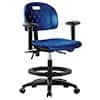 Cole-Parmer Blue Polyurethane Bench Height Ergonomic Chair With Arm Rests, Foot Ring, And Casters