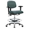 Cole-Parmer Cleanroom  Ergonomic Chair, Vinyl, Bench Height, Blue, Adjustable Arms, Chrome Casters, Chrome Foot Ring