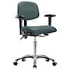 Cole-Parmer Ergonomic Chair, Vinyl, Bench Height, Blue, Adjustable Arms, Chrome Casters, No Foot Ring