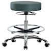 Cole-Parmer Ergonomic Stool, Vinyl, Bench Height, Blue, Chrome Casters, Chrome Foot Ring
