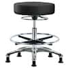 Cole-Parmer Ergonomic Stool, Vinyl, Bench Height, Black, Gliders, Chrome Foot Ring