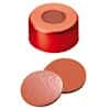 Cole-Parmer Red Aluminum Crimp Cap, 11 mm Dia., Rubber/Butyl/TEF Septum w/Hole; 1000/PK