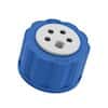 Diba Omnifit® T-Series Solvent Bottle Cap, GL38/38-430 (glass), 4 Luer Ports and 1 Venting Port, Blue