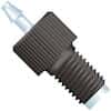 Idex Swivel Barb Adapter, Black Polypropylene, 0.030" Bore, 1/16" ID Tubing, 1/4-28 Flat Bottom; 1/EA