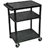 Luxor AV Utility Cart, Three Flat Shelves, Black; 34" H