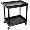Luxor Tub Shelf Utility Cart, Large, with Two 2-3/4" Tub Shelves, Black