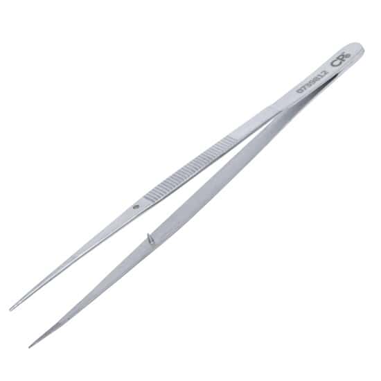 Stainless Steel Tweezers, w/ Pin, Straight Tips, Serrated, 152mm