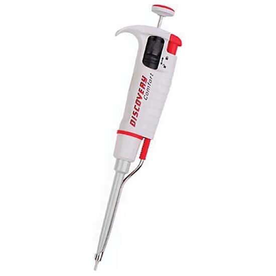 HTL 4042 Discovery Comfort DV10 Single Channel Pipettor with Gray Shaft, Red; 0.5 to 10 µL