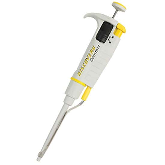 HTL 4055 Discovery Comfort D200 Single Channel Pipettor with Colored Shaft, Yellow; 20 to 200 µL