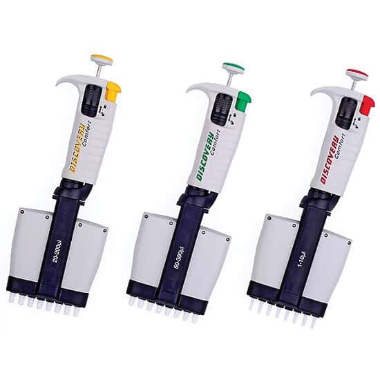 HTL 5121 Discovery Comfort DV8-10 Multichannel Pipettor with Gray Shaft, Red, 8-Channel; 1 to 10 µL