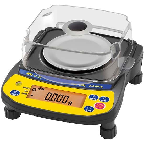 A&D Weighing EJ-123 Newton Portable Balance with Breeze Break, 120g x 0.001g; 120V
